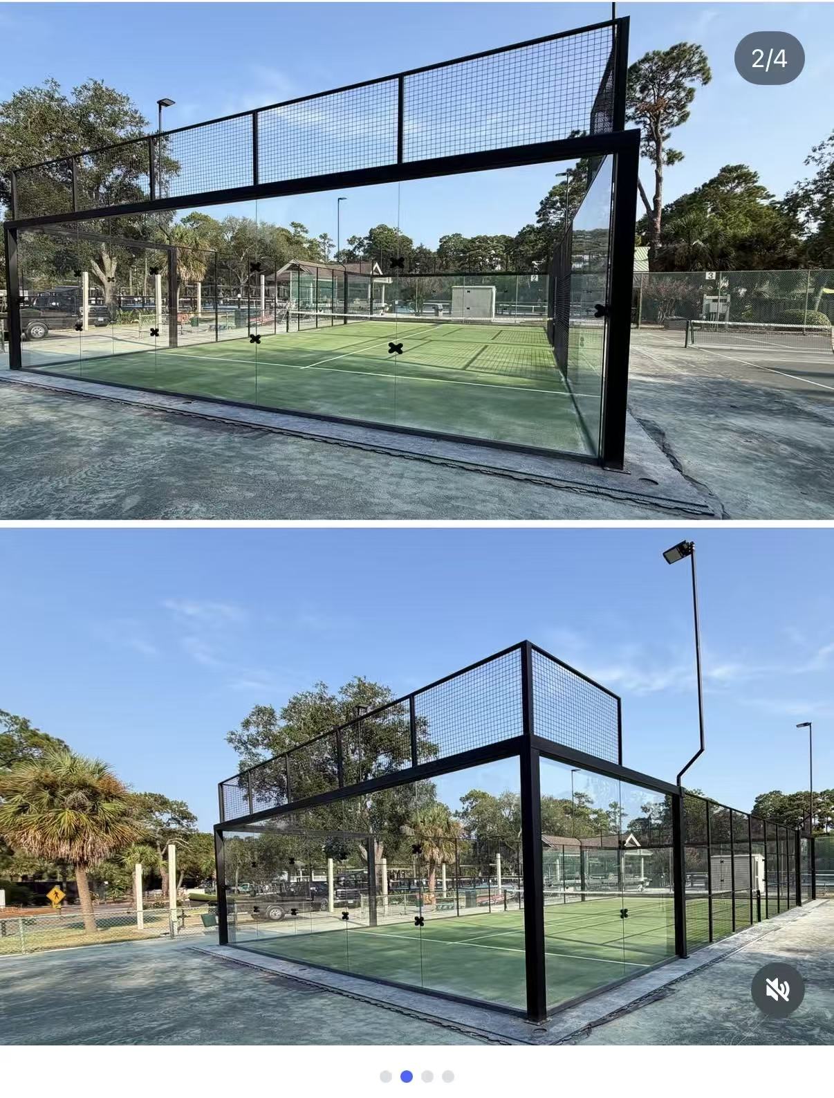 Coastal padel court panoramic model installed at an exposed seafront site