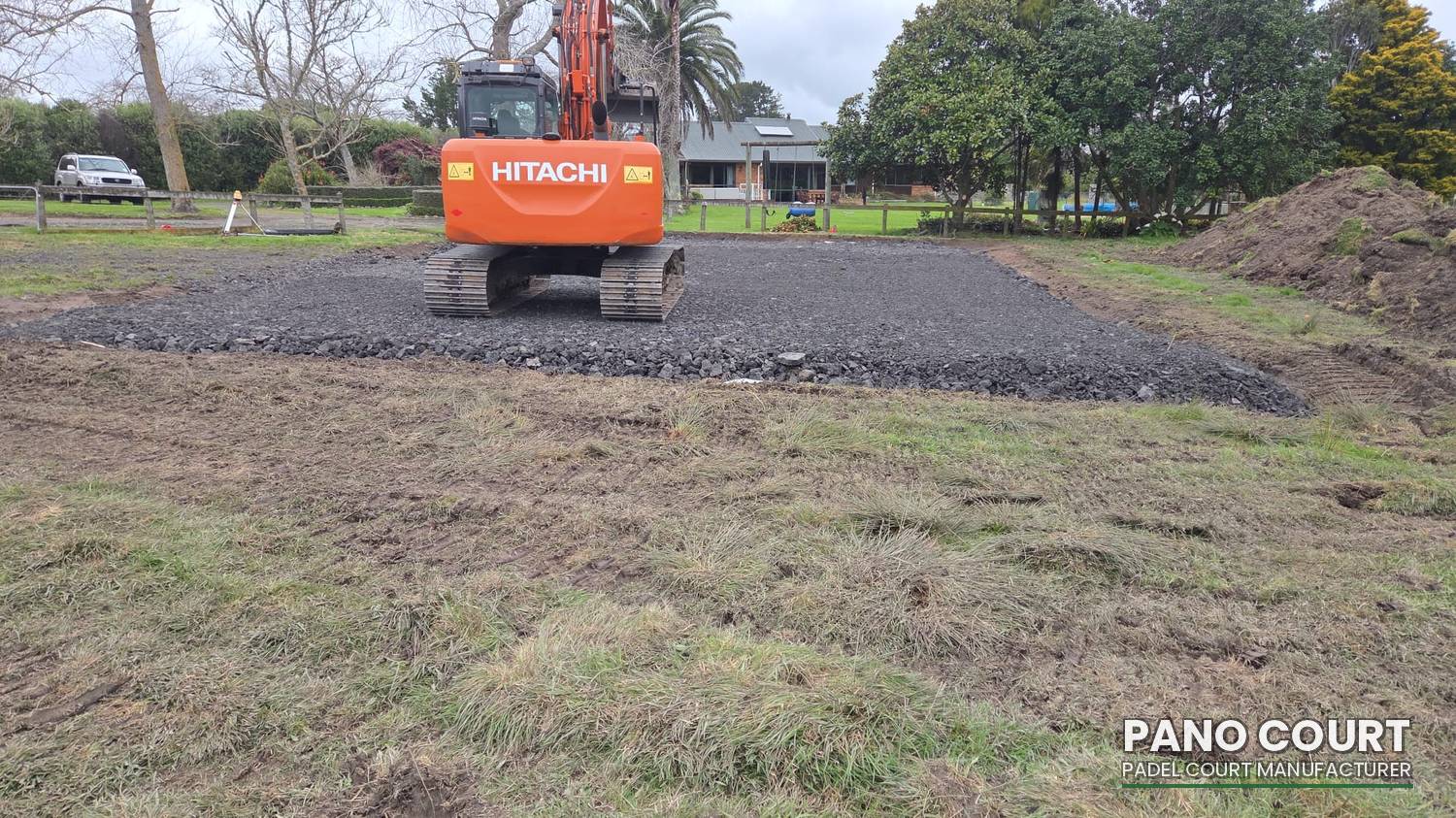 Graded and compacted platform built to padel court foundation requirements, ready for the concrete pour