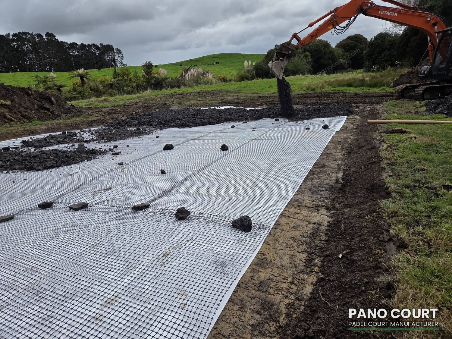 Geotextile and geogrid over soft subgrade, a common answer to padel court foundation requirements on weak ground